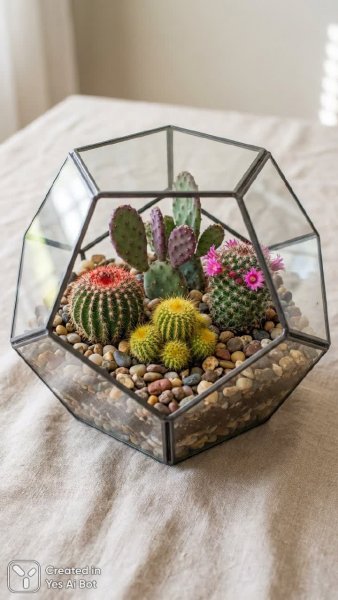 Террариум с кактусами: яркий и фотореалистичный мир. Нейросеть Nano Banana