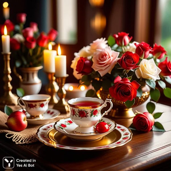 Романтика в бронзовой вазе и свете свечей. Генерация из нейросети Stable Diffusion