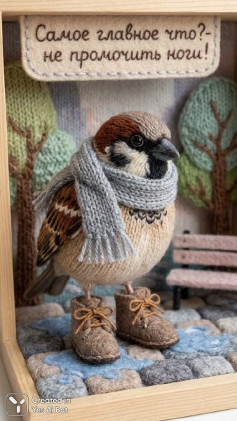 Вязаный арт: создание уютной диорамы из пряжи и фетра. Изображение из нейронной сети Нано Банана