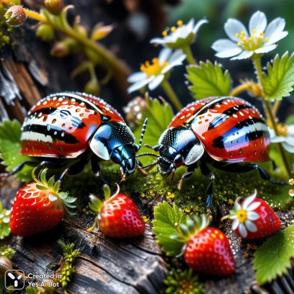 Летнее волшебство: клубника, цветы и сверкающий калейдоскоп красок. Нейронная сеть Stable Diffusion