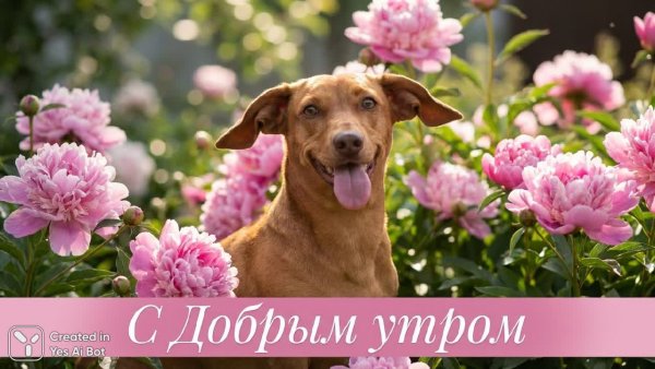 Утреннее настроение с очаровательным таксом среди пионов. Генерация из нейронной сети Nano Banana