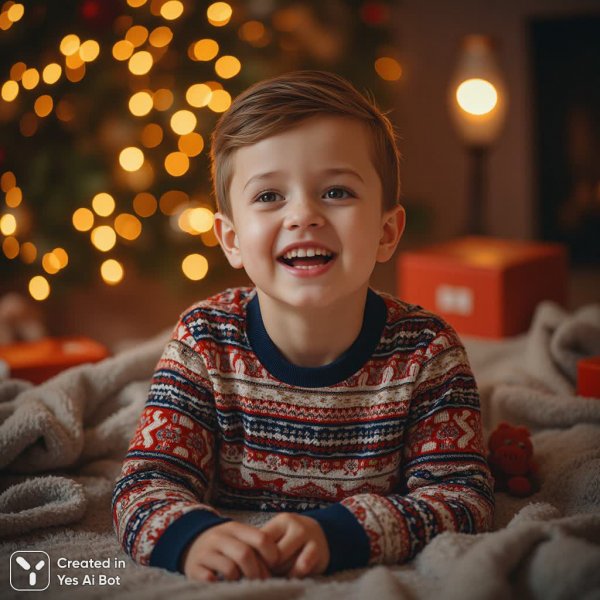 Утро новогоднего чуда: тепло и радость в семейном кругу. Картинка из нейронной сети Flux