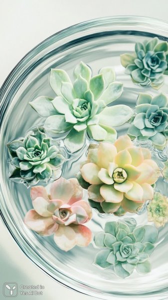 Яркие суккуленты в стеклянном горшке: фотореалистичная композиция с гравием и деревом. Нейронная сеть Midjourney