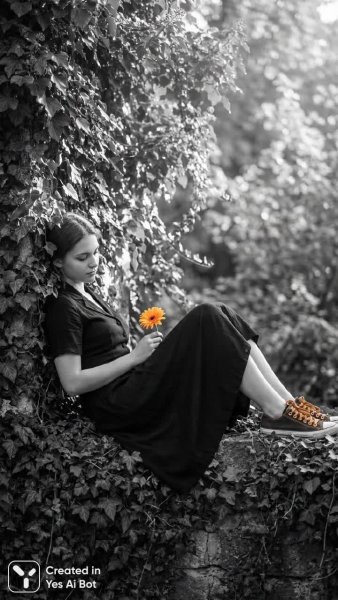 Солнечный луч и желтая ромашка: минималистичная черно-белая элегия. Картинка из нейросети NanoBanana