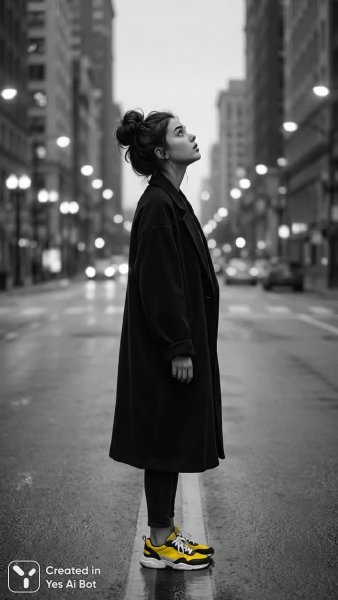 Монохромная задумчивость: желтый акцент в городском пейзаже. Генерация из нейронной сети Nano-Banana