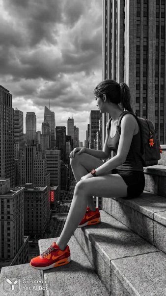 Желтый акцент в монохромном городе: созерцание в большом мегаполисе. Изображение из нейронной сети Nano Banana