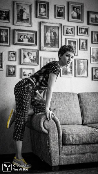 Девушка в горошек и винтажная атмосфера: ностальгия по прошлому. Нейросеть Нано Банана