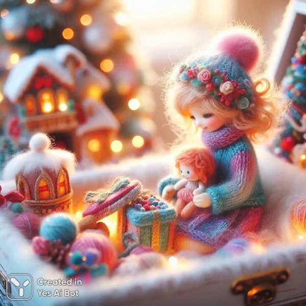 Вязаный арт: уютная новогодняя диорама из пряжи и фетра. Генерация из нейросети Dalle-3