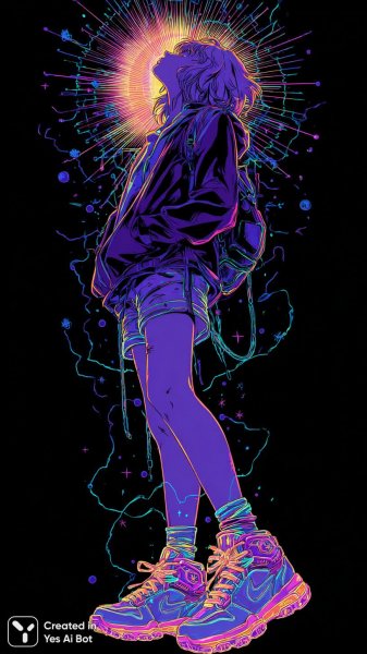 Неоновая девочка в стиле vaporwave: яркий скетч с эффектом свечения и голограммой. Генерация из нейросети Миджорни