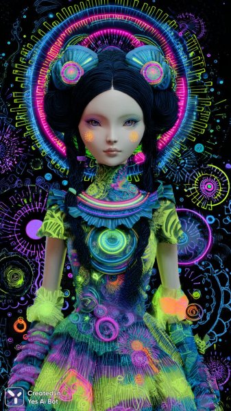 Неоновая абстракция: бжд кукла в мире ярких красок и текстур. Изображение из нейронной сети Миджорни
