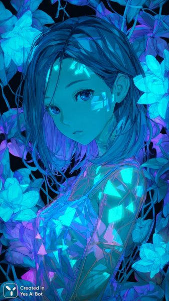 Неоновый взрыв: аниме-девушка в стиле киберпанк и фэнтези с ультрафиолетовыми татуировками. Нейронная сеть Миджорни