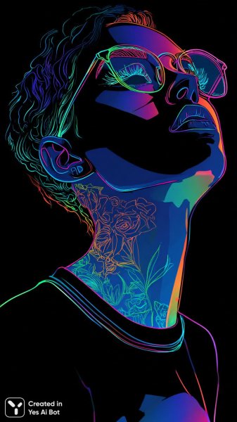 Неоновый бунт: сюрреалистичный портрет панк-девушки в кислотных тонах. Изображение из нейронной сети Миджорни