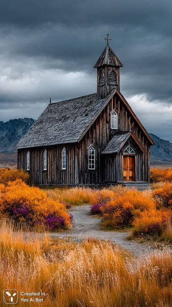 Русская церковь в осеннем пейзаже: тишина и вечность деревянных стен. Изображение из нейросети Миджорни