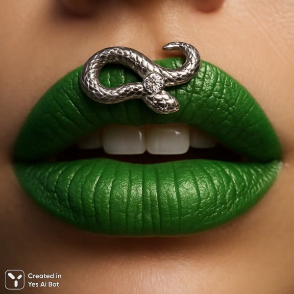 Яркие губы и змеиное украшение: фотореалистичный шедевр в деталях. Генерация из нейронной сети Sora Image