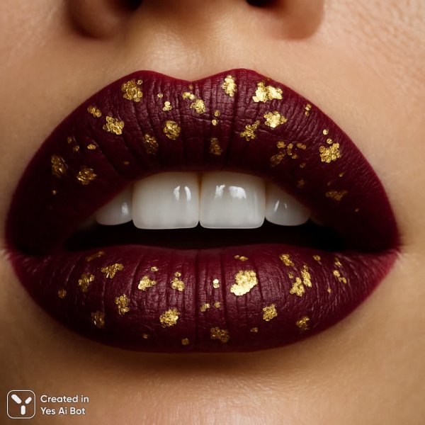 Изысканные губы: фотореалистичный портрет с золотыми акцентами. Нейросеть Sora images Ai