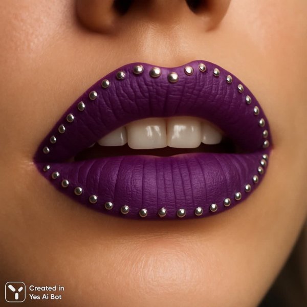 Пурпутные губы с серебряными акцентами: макросъемка. Картинка из нейронной сети Sora Ai Images