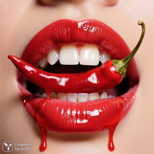 Яркий макияж и перец - дерзкая провокация вблизи. Картинка из нейронной сети Qwen