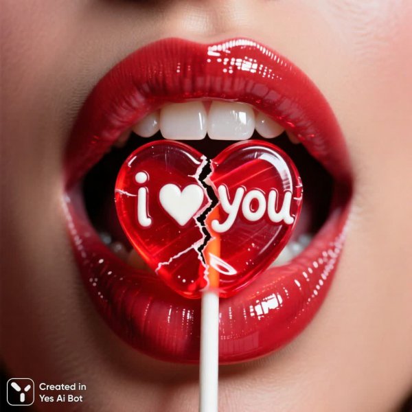 Романтичное признание с ломаной конфетой и яркими губами. Генерация из нейронной сети Qwen Ai Images