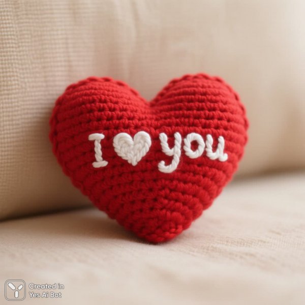 Игрушечное сердечко ручной работы, символ любви и тепла. Картинка из нейронной сети Qwen