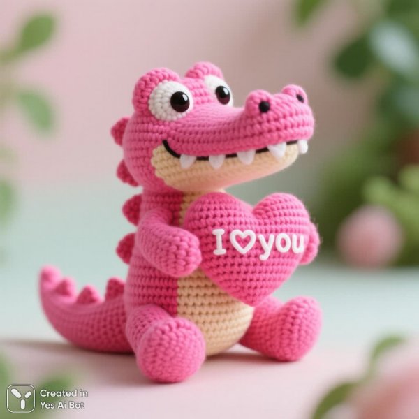 Милый розовый крокодильчик с сердцем – символ любви и нежности в пастельных тонах. Генерация из нейронной сети Qwen Images