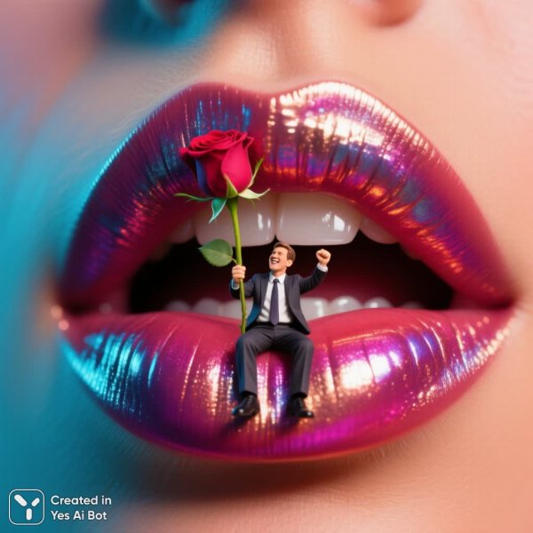 Пленительный танец губ и роз: гиперреалистичная встреча. Изображение из нейросети Qwen Ai Images