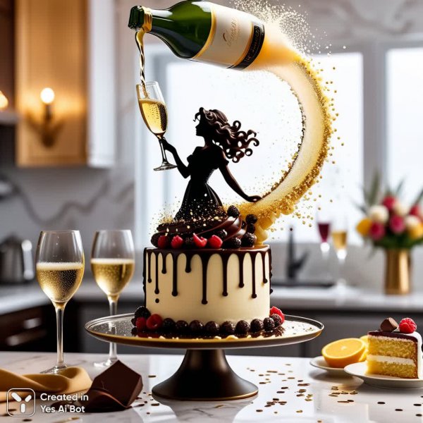 Изысканная миниатюра: шампань, шоколад и женственность в кулинарном искусстве. Нейронная сеть Stable Diffusion