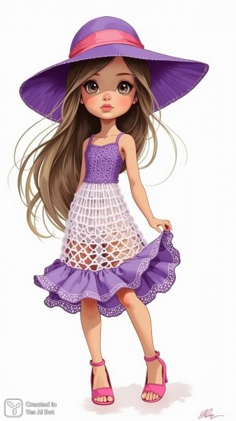 Кукла в фиолетовом широкополом шляпе: народное искусство и очарование детализации. Генерация из нейронной сети Flux 1