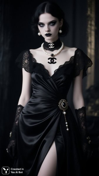 Гоф-дива в черном: сплав бунтарства и изысканной элегантности. Генерация из нейросети Qwen Ai Images