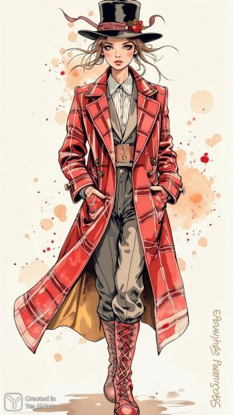 Смелое сочетание: бунтарская мода в акварельных тонах и графике. Нейросеть Flux Ai