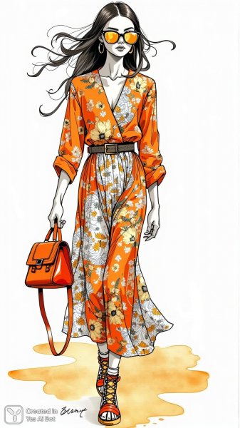 Богемный шик: сплав Этро и Кальвина Кляйна в акварельных этюдах. Изображение из нейросети Flux 1