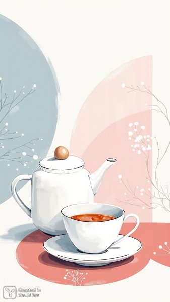 Нежные пастельные узоры чайной церемонии в стиле минимализм. Картинка из нейросети Flux