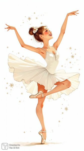 Балерина в белом танце: изящная иллюстрация в стиле Zentangle. Нейронная сеть Flux.1