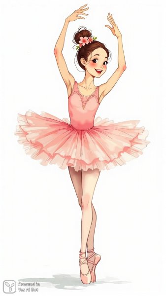 Балерина в розовом: наивная иллюстрация. Изображение из нейросети Flux.1