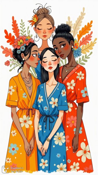 Яркие женщины в стиле зентангл: взгляд на зрителя и цветочный декор. Изображение из нейросети Flux Ai