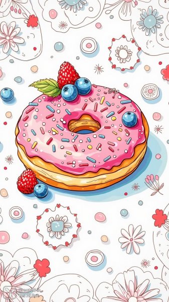 Яркий пончик с ягодами и забавными рисунками. Генерация из нейронной сети Flux 1