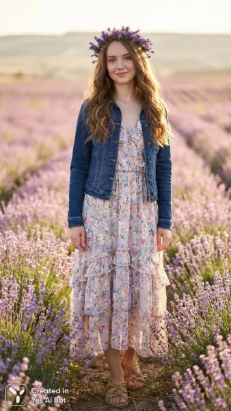 Загадочная красотка в лавандовой симфонии. Картинка из нейросети Nano Banana