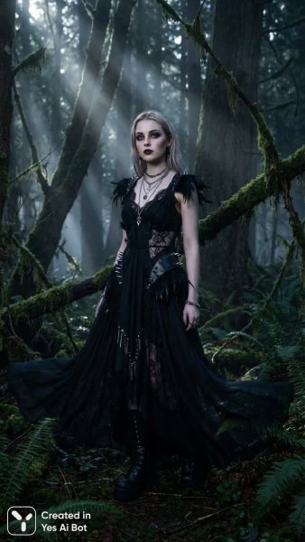 Загадочная готка в сумрачном лесу: фотореалистичный портрет тьмы и красоты. Изображение из нейронной сети Nano Banana