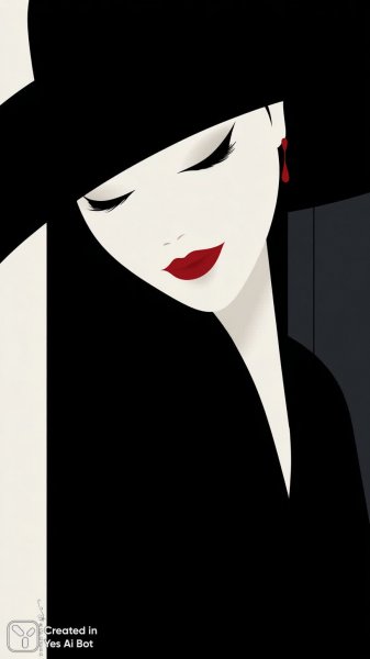 Лицо в шляпе: минимализм и красный акцент. Картинка из нейросети Midjourney