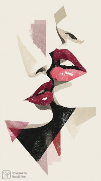 Черно-белые губы с акцентом красной помады и зигзагом. Изображение из нейросети Midjourney