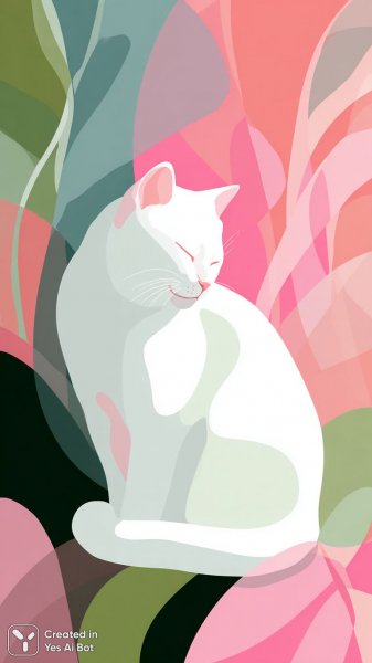 Котик в черно-белом мире: нежность пастельных тонов и геометрии. Картинка из нейронной сети Миджорни