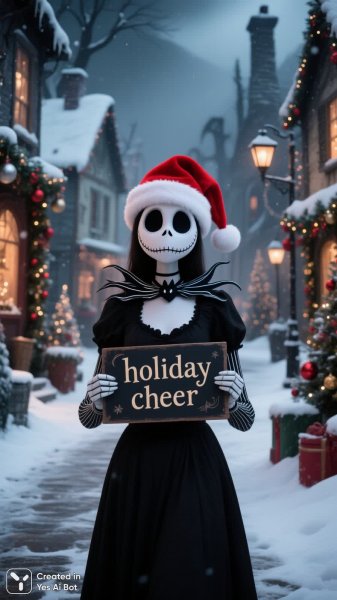 Джек Скеллингтон и рождественский дух: жуткое очарование праздника. Генерация из нейросети QWEN