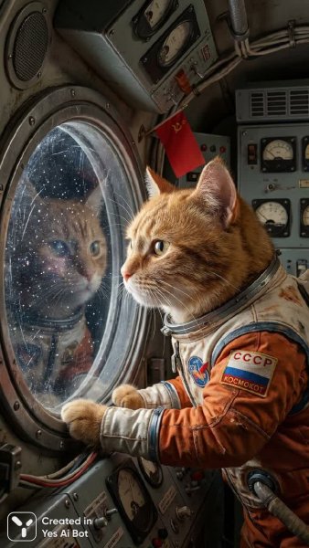 Советский кот в скафандре смотрит в космос. Нейронная сеть Нано Банана