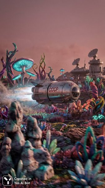 Советский Союз: футуристический снимок внеземного пейзажа и передовых технологий. Изображение из нейросети NanoBanana