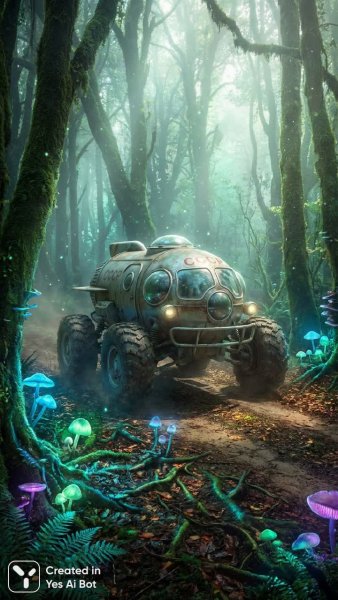 Загадочный космокар в волшебном лесу эпохи СССР. Генерация из нейронной сети Nano Banana