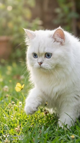 Белоснежный перс и солнечная бабочка: мимолетное очарование летнего дня. Изображение из нейросети Нано Банана