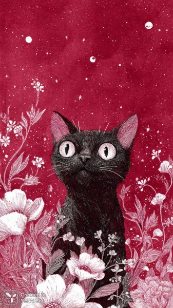 Кот в красном квадрате: фантазийный рисунок чернилами и акварелью. Картинка из нейросети Midjourney