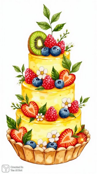 Яркий фруктовый тарт с летними ягодами и экзотическими фруктами. Картинка из нейросети Flux