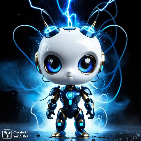 Электрический андроид в туманной черноте с яркими глазами. Изображение из нейронной сети Stable Diffusion