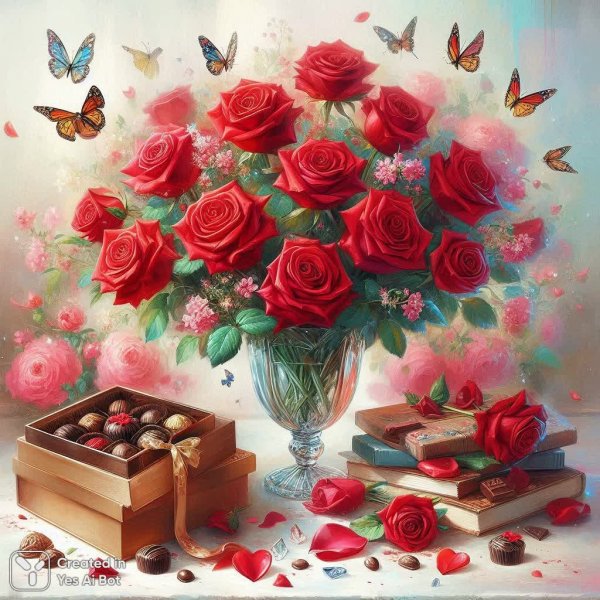 Волшебный мир роз, бабочек и сладких грёз. Картинка из нейронной сети Dalle 3