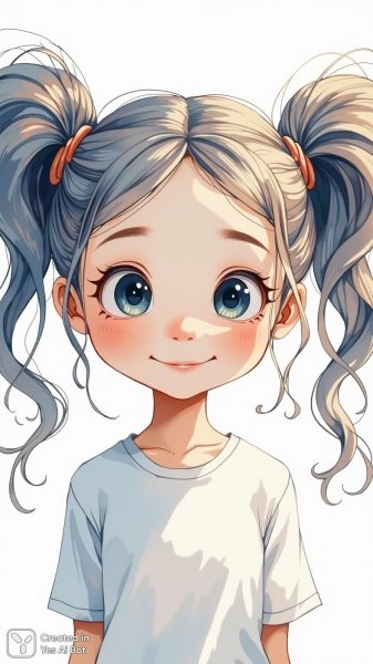 Веселый персонаж с большими глазами и широкой улыбкой в белой рубашке. Картинка из нейросети Flux.1